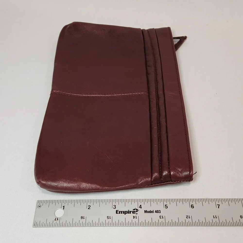 Antonia Designs‎ Vintage Burgundy Genuine Leather Zip Top Clutch Bag 11x6